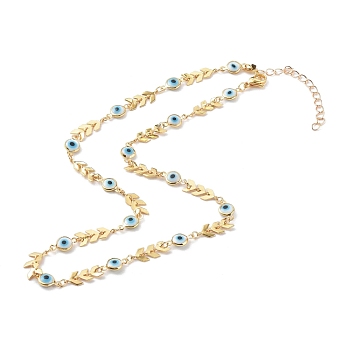 Brass Cobs Chain Necklaces, with Evil Eye Glass Enamel Links, White, Golden, 17.91 inch(45.5cm)