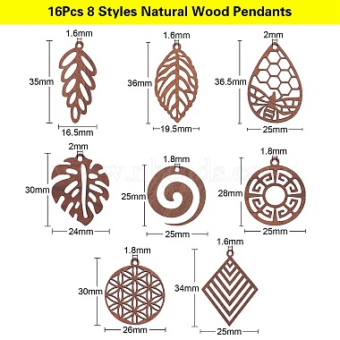 16Pcs 8 Styles Natural Wood Pendants(WOOD-CJ0001-71)-2