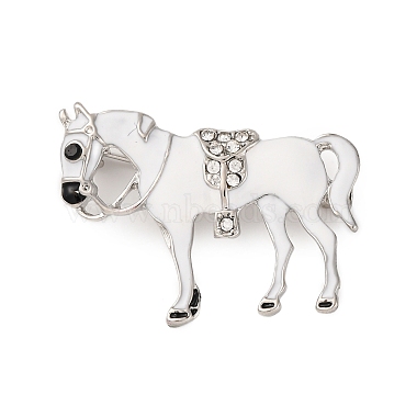 White Horse Alloy+Rhinestone Brooch