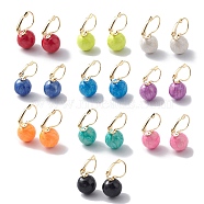 Brass Enamel Leverback Earrings, Real 18K Gold Plated Ball Earring for Women, Mixed Color, 27mm, Pin: 1mm(EJEW-A093-11G)