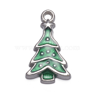 Medium Sea Green Christmas Tree Enamel Alloy Pendants, Lead Free and Cadmium Free, Platinum Color, about 23.5mm long, 14mm wide, 3.5mm thick, hole: 2mm(X-EAP0307Y)