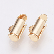Brass Slide On End Clasp Tubes, Slider End Caps, Light Gold, 6x8x4mm, Hole: 1x2.5mm, Inner Diameter: 3mm(KK-Q747-11B-KC)