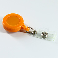 ABS Plastic Badge Reel, Retractable Badge Holder, with Platinum Iron Bobby Clip, Flat Round, Orange, 86x32x16mm(OFST-PW0002-198B)