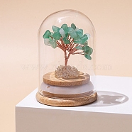 Natural Green Aventurine Chips Tree of Life Decorations, Mini Wooden & Glass Base with Copper Wire Feng Shui Energy Stone Gift for Home Office Desktop Decoration, 52x77mm(TREE-PW0003-24E)