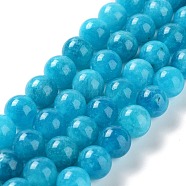 Dyed Natural Malaysia Jade Beads Strands, Round, Deep Sky Blue, 10mm, Hole: 1.2mm, about 19pcs/strand, 7.09 inch(18cm)(G-G021-02C-02)