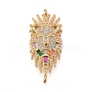 Brass Cubic Zirconia Links, Lion, Colorful, Golden, 32x14.2x3.3mm, Hole: 1.2mm(ZIRC-O031-04G)