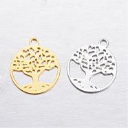 Brass Charms, Flat Round with Tree of Life, Mixed Color, 11.5x10x0.3mm, Hole: 1mm(KK-P049-07)
