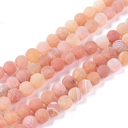 Natural Weathered Agate Beads Strands, Dyed & Heated, Frosted, Round, Dark Orange, 10~10.5mm, Hole: 1.2mm, about 38pcs/strand, 14.96 inch(38cm)(G-L534-07-10mm)