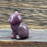 Natural Lepidolite Carved Healing Cat Figurines, Reiki Energy Stone Display Decorations, 40mm(WG60889-07)