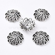 Tibetan Style Alloy Bead Caps, Multi-Petal, Cadmium Free & Nickel Free & Lead Free, Antique Silver, 17.5x5mm, Hole: 2.5mm, about 466pcs/1000g(TIBE-00744-AS-FF)