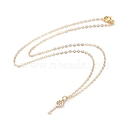 Brass Micro Pave Cubic Zirconia Pendant Necklace, with Brass Cable Chains, 304 Stainless Steel Lobster Claw Clasps and Cardboard Packing Box, Key, Golden, 16.33 inch(41.5cm)(NJEW-JN02672-02)