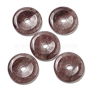Natural Strawberry Quartz Pendants, Donut/Pi Disc Charms, 50x6.5~7.5mm, Hole: 10mm(G-P532-01A-11)
