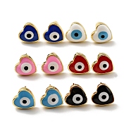 Heart with Evil Eye Enamel Stud Earrings, Gold Plated Brass Jewelry for Women, Cadmium Free & Lead Free, Mixed Color, 9.5x9.5mm, Pin: 0.8mm(EJEW-G282-06G)