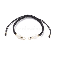 Half Finished Polyester Braided Pearl Bracelet, with Jump Rings, for Adjustable Connector Bracelet Making , Black, 12-5/8 inch(32cm), 5~6.5mm(AJEW-JB01128-05)