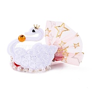 Cloth Alligator Hair Clips, Hair Barrettes for Baby Girls, with Plastic Beads, Swan, White, 43x68x15mm(OHAR-C003-10A)
