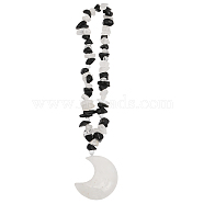 Moon Natural Quartz Crystal Car Hanging Pendant Decoration, with Natural Obsidian/Quartz Crystal Chip Beads, 174mm(HJEW-PH01735)