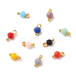 Faceted Glass Beads Pendants, with Brass Ball Head Pins, Rondelle, Golden, Mixed Color, 8x4mm, Hole: 1.6mm, 10pcs/set.(PALLOY-JF00546)