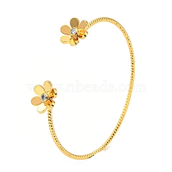 Clear Cubic Zirconia Cuff Bangles, Real 18K Gold Plated Brass Wristband, Flower, Inner Diameter: 2-3/8 inch(6.1cm)(BJEW-P305-05G)