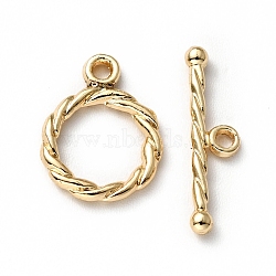 Rack Plating Brass Toggle Clasps, Cadmium Free & Lead Free, Long-Lasting Plated, Twisted Ring, Light Gold, Ring: 14.5x11x1.6mm, Hole: 1.4mm, Bar: 18.5x5x2mm, Hole: 1.5mm(KK-E034-13LG)