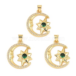 Rack Plating Brass Micro Pave Cubic Zirconia Pendants, Long-Lasting Plated, Cadmium Free & Lead Free, Moon with Star Charms, Real 18K Gold Plated, 23.5x19.5x3.5mm, Hole: 3x3.5mm(ZIRC-L100-147G)