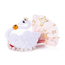 Cloth Alligator Hair Clips, Hair Barrettes for Baby Girls, with Plastic Beads, Swan, White, 43x68x15mm(OHAR-C003-10A)