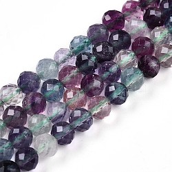 Natural Rainbow Fluorite Beads Strands, Round with Faceted, 6~6.5x6~6.5mm, Hole: 0.9mm, about 63pcs/strand, 15.35''(39cm)(G-T140-22A)