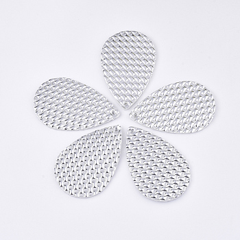 PU Leather Pendants, Imitation Woven Rattan Pattern, Teardrop, Silver, 57x37x2mm, Hole: 1.4mm