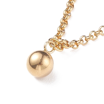 304 Stainless Steel Round Ball Pendant Necklace with Rolo Chains for Men Women, Golden, 16.02 inch(40.7cm)