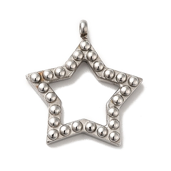 304 Stainless Steel Pendants, Hollow Star Charm, Stainless Steel Color, 24x22x2.5mm, Hole: 2mm