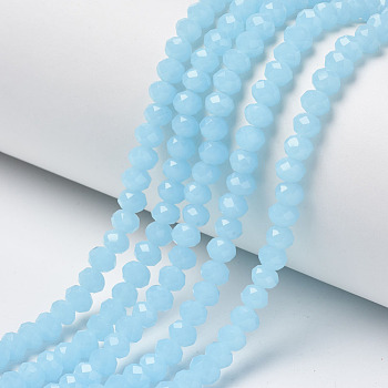 Glass Beads Strands, Imitation Jade, Faceted, Rondelle, Cyan, 8x6mm, Hole: 1mm, about 68~70pcs/strand, 16 inch(40cm)