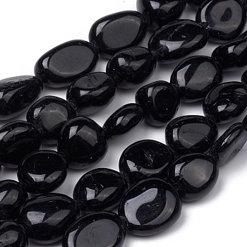 Natural Black Tourmaline Beads Strands, Nuggets, Tumbled Stone, 8~10x8~9x5.5~6mm, Hole: 0.5mm, about 43pcs/strand, 15.55 inch(39.5cm)