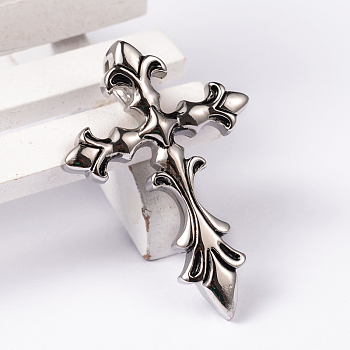 304 Stainless Steel Pendants, Big Cross, Antique Silver, 42.5x29x10mm, Hole: 7.5x5mm