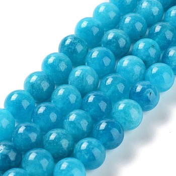 Dyed Natural Malaysia Jade Beads Strands, Round, Deep Sky Blue, 10mm, Hole: 1.2mm, about 19pcs/strand, 7.09 inch(18cm)