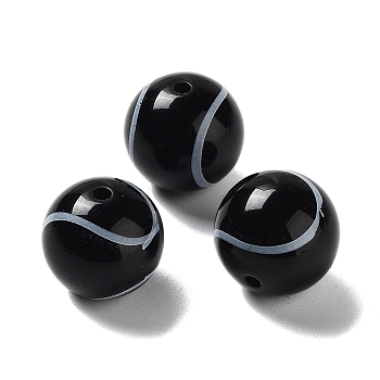 Sport Theme Opaque Resin Tennis Beads, Round Ball, Black, 15x14.5mm, Hole: 2mm