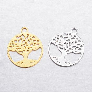 Brass Charms, Flat Round with Tree of Life, Mixed Color, 11.5x10x0.3mm, Hole: 1mm