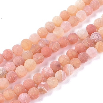 Natural Weathered Agate Beads Strands, Dyed & Heated, Frosted, Round, Dark Orange, 10~10.5mm, Hole: 1.2mm, about 38pcs/strand, 14.96 inch(38cm)