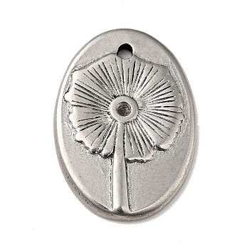Tibetan Style 304 Stainless Steel Pendant Rhinestone Settings, Oval with Flower Pattern Charms, Antique Silver, 20x14x2mm, Hole: 1.2mm, Fit for 1.2mm Rhinestone