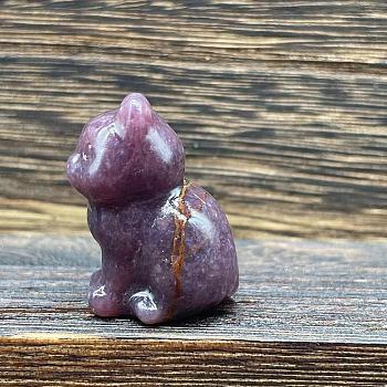 Natural Lepidolite Carved Healing Cat Figurines, Reiki Energy Stone Display Decorations, 40mm