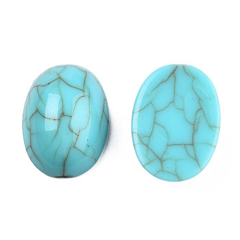 Acrylic Cabochons, Imitation Gemstone Style, Oval, Medium Turquoise, 18x13x6mm