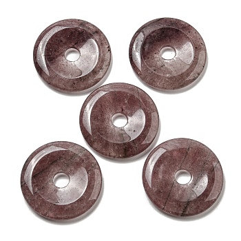 Natural Strawberry Quartz Pendants, Donut/Pi Disc Charms, 50x6.5~7.5mm, Hole: 10mm