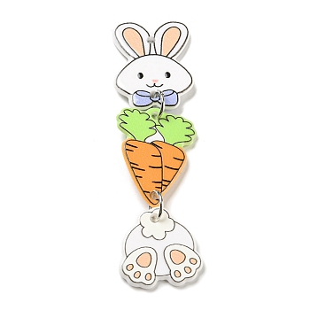 Easter Opaque Acrylic Sided Big Pendants, Rabbit, Colorful, 70x19x2.4mm, Hole: 2.3mm