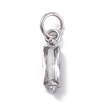 304 Stainless Steel Cubic Zirconia Pendants, Rectangle, Stainless Steel Color, Clear, 17x4x4mm, Hole: 5mm