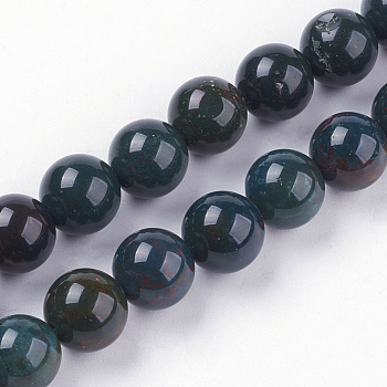 Natural Bloodstone Beads Strands, Heliotrope Stone Beads, Round, 8~8.5mm, Hole: 1mm, about 47pcs/strand, 15.3 inch(39cm)