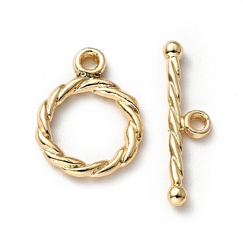 Rack Plating Brass Toggle Clasps, Cadmium Free & Lead Free, Long-Lasting Plated, Twisted Ring, Light Gold, Ring: 14.5x11x1.6mm, Hole: 1.4mm, Bar: 18.5x5x2mm, Hole: 1.5mm