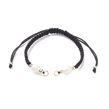 Half Finished Polyester Braided Pearl Bracelet, with Jump Rings, for Adjustable Connector Bracelet Making , Black, 12-5/8 inch(32cm), 5~6.5mm