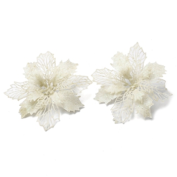 Plastic Glitter Artificial Flower, for Christmas Tree Decorations, White, 160~165x160~165x40mm