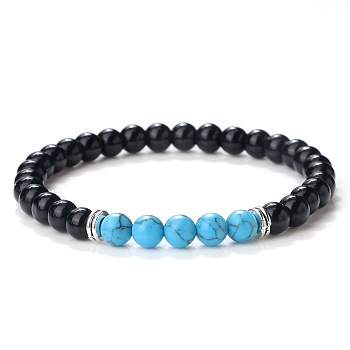 Simple Fashion Natural Black Agate & Synthetic Turquoise Beaded Stretch Bracelets for Women