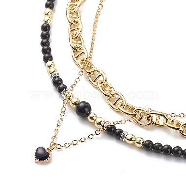 Ensemble de colliers de perles d'obsidienne naturelle et d'hématite synthétique de style 3 pièces 3(NJEW-JN04033)-2