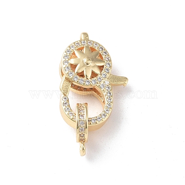 Real 18K Gold Plated Clear Flower Brass+Cubic Zirconia Lobster Claw Clasps