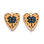 Printed Alloy Pendants, Rack Plating, Heart Charms, Cadmium Free & Nickel Free & Lead Free, Golden, Clover, 19x15x4mm, Hole: 1.6~1.8mm(PALLOY-SZC0008-14A)